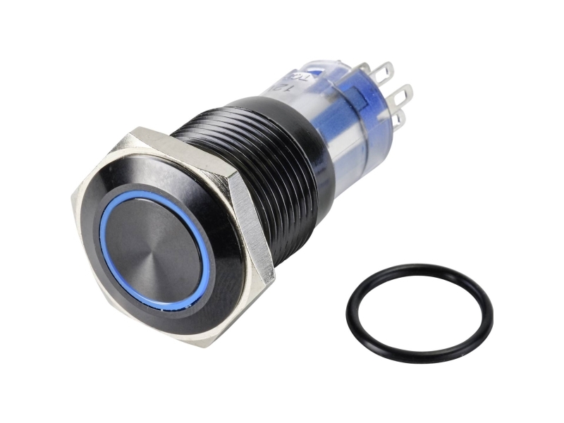 Conrad Las2gqh-22Ze/B/12V/A/P Trykknap 48 V/Dc 5 A 2 X Off/On Ip65 Latching 1 Stk, Blå, 250 V, 3 A