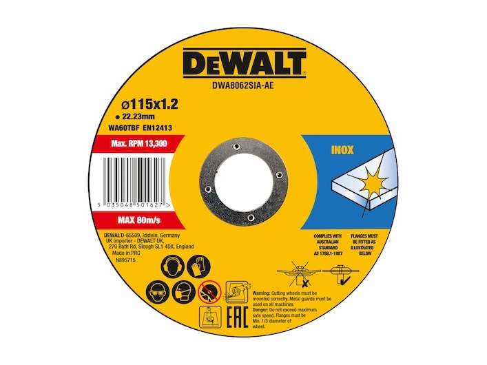 DeWALT DWA8062SIA-AE, Skæreskive, 11,5 cm, DeWALT, 2,22 cm, 1,2 mm, Gul