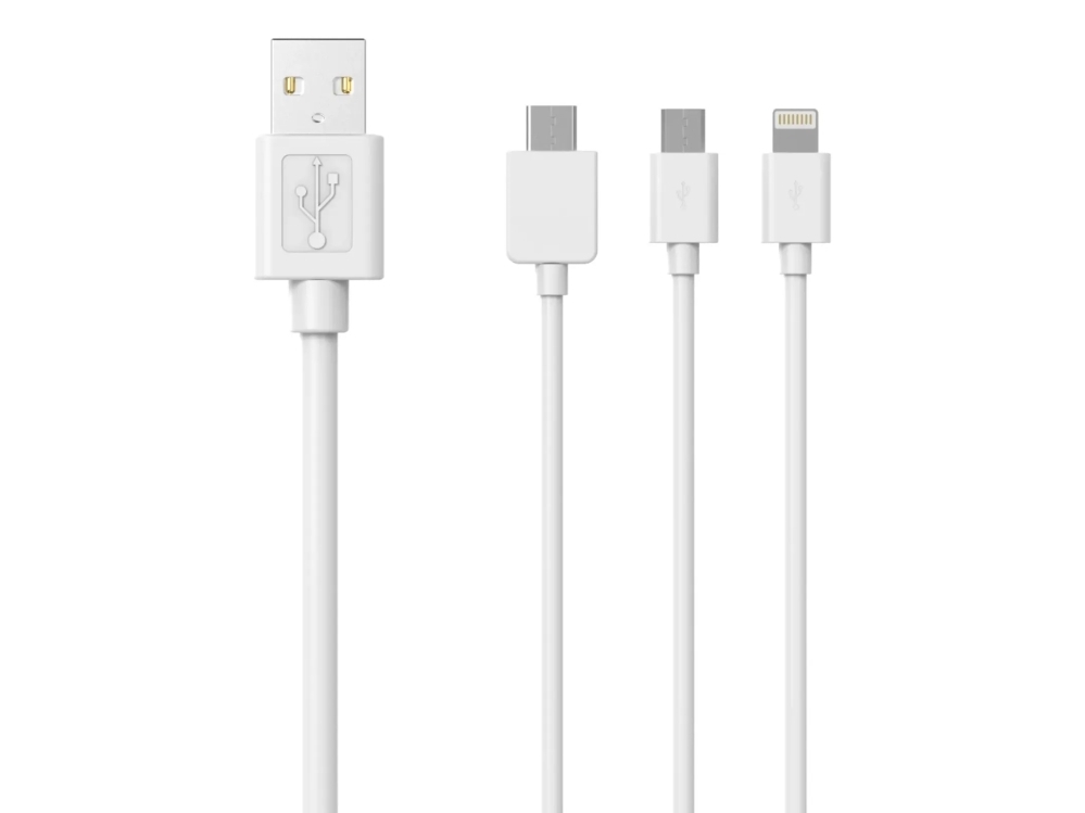 Sinox SOE04960, 1 m, USB A, USB C/Micro-USB B/Lightning, USB 2.0, Vit | Datortillbehör - Kablar & adaptrar - Datakablar | GameStuff