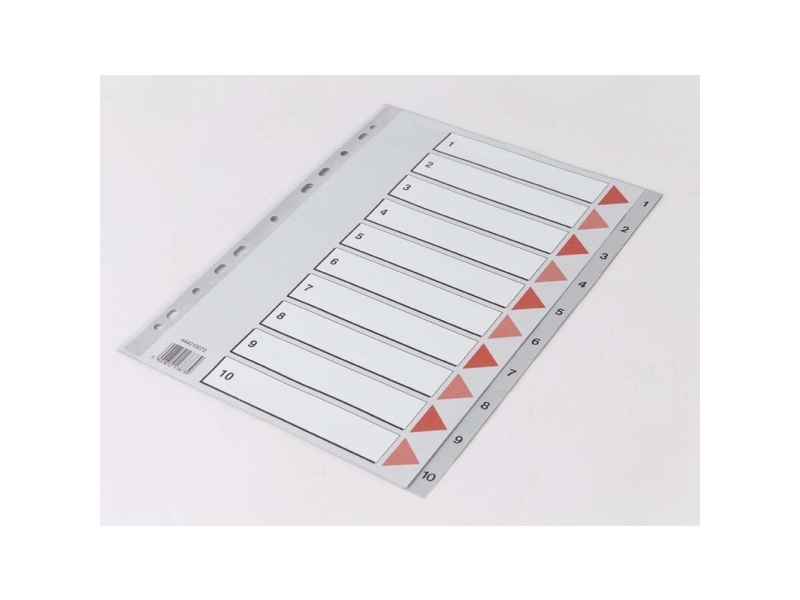 Plastregister Q-Line A4 1-10 grå m/kartonforblad - (20 stk.) | Arkivering - Tabblad - PP-Tabblad & Register | GameStuff