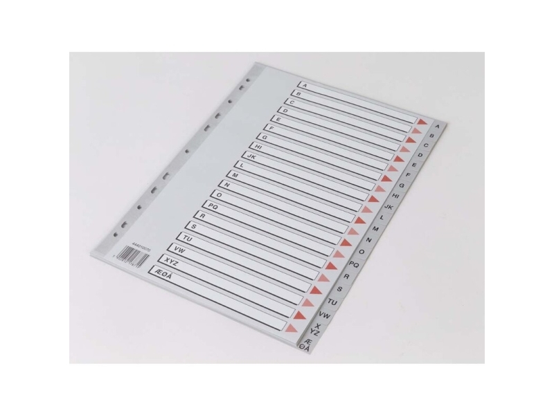 Plastregister Q-Line A4 A-Å grå m/kartonforblad - (10 stk.) | Arkivering - Tabblad - PP-Tabblad & Register | GameStuff