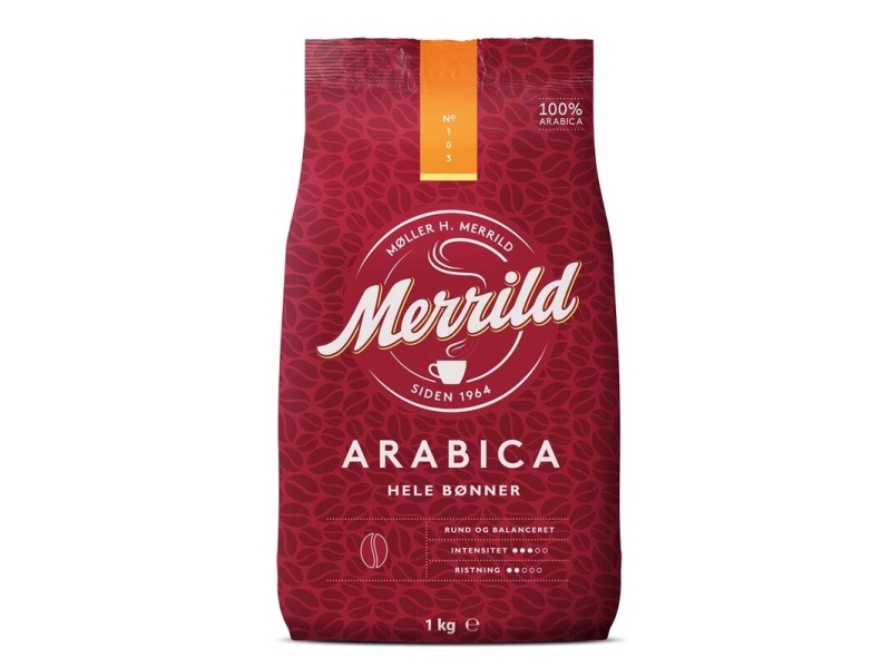 Kahvi Merrild Arabica 1000g - kokonaiset pavut - (6 pussia x 1000g)