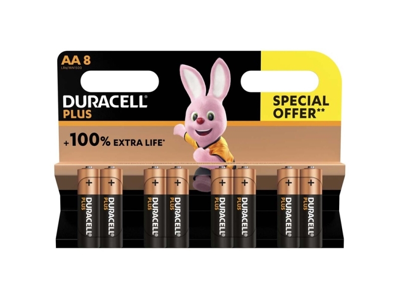Duracell Plus 100, Engångsbatteri, AA, Alkalisk, 1,5 V, 8 styck, Multifärg | EL Artiklar - Batteri - AA-batterier | GameStuff