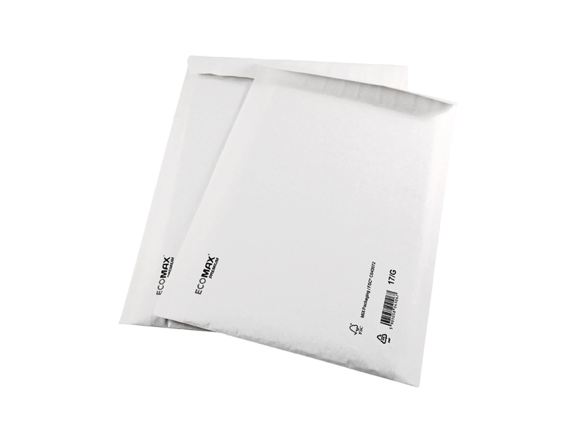 Boblepose, Boblekuvert, 370 x 480 mm Kort side åben, hvid, vægt: 0.102 kg pakke a 50 stk