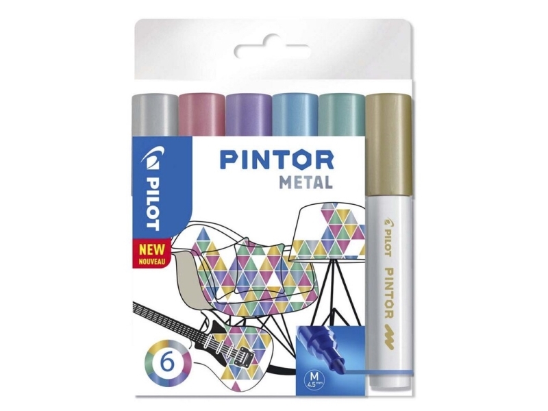 Pilot Pintor Medium Line Bullet Paint Marker 4.5Mm Tip- Metallic Colours (Wallet Of 6), 1,4 Mm, 4,5 Mm