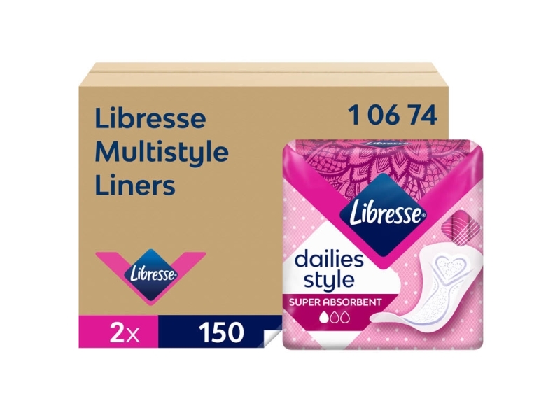 Trusseindlæg Libresse Multistyle - dispenser refill - uden parfume hvid - 2x150 stk./karton
