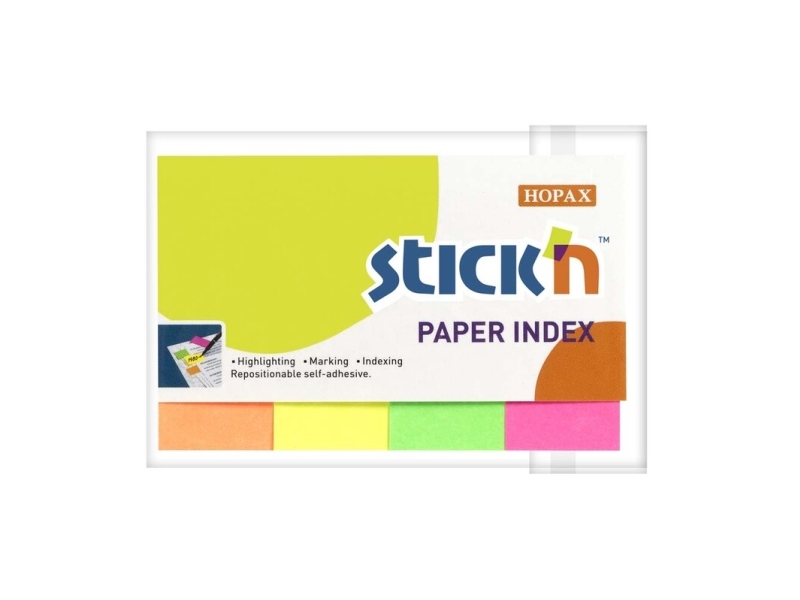 Indeksfaner Stick'N Papir 4 ass. neon 50x20mm 4x25stk/pak