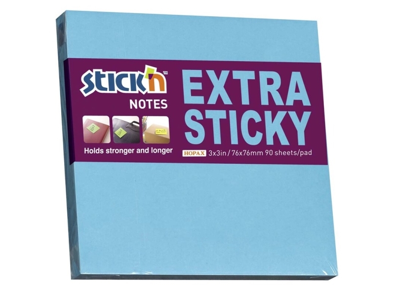 Notes Stick'n Extra Sticky Blå 76X76mm 90Blade - (12 Stk.)
