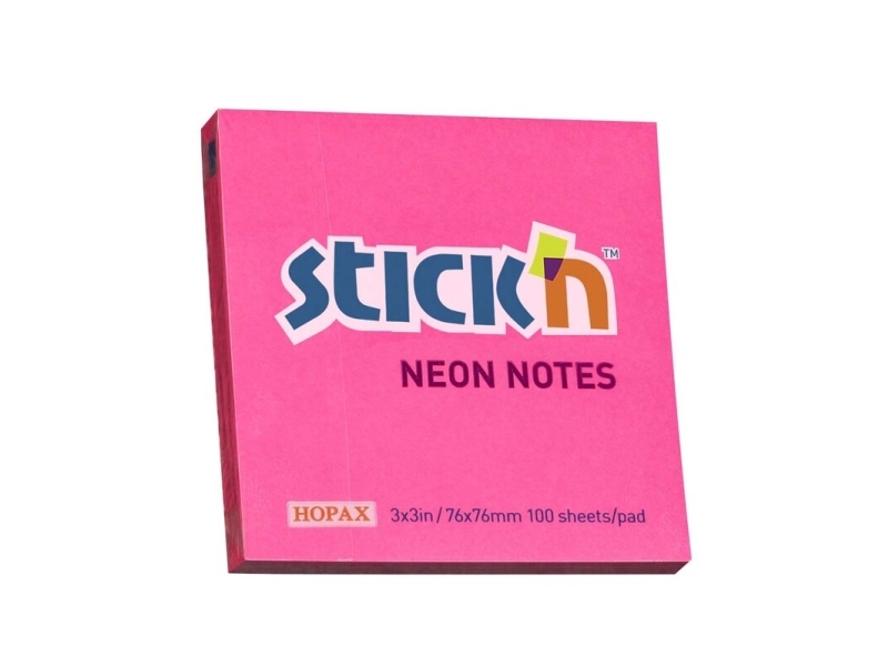Notes Stick"'N NEON rød 76x76mm 100blade - (12 kpl)