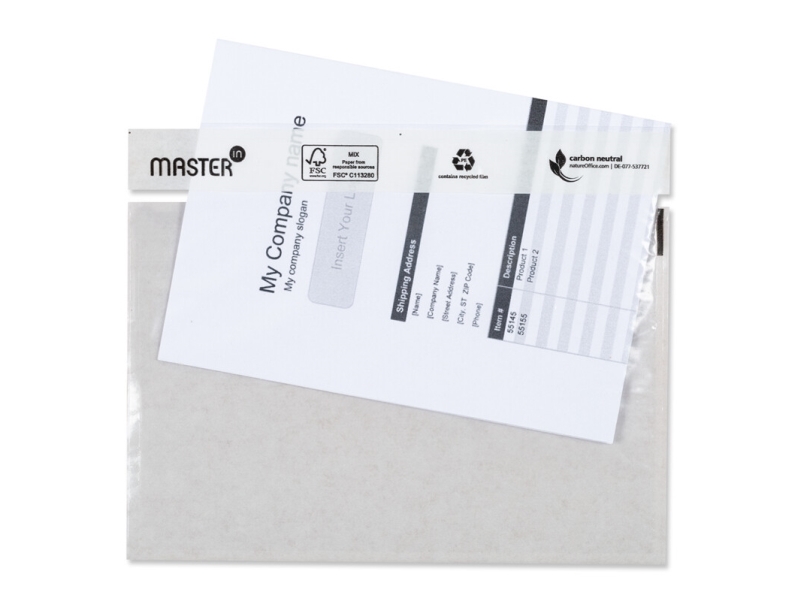 Følgeseddellomme i genbrugsplast C6 u/tryk 175x140mm 1000stk/kar Plast40/Plast20/Papir46