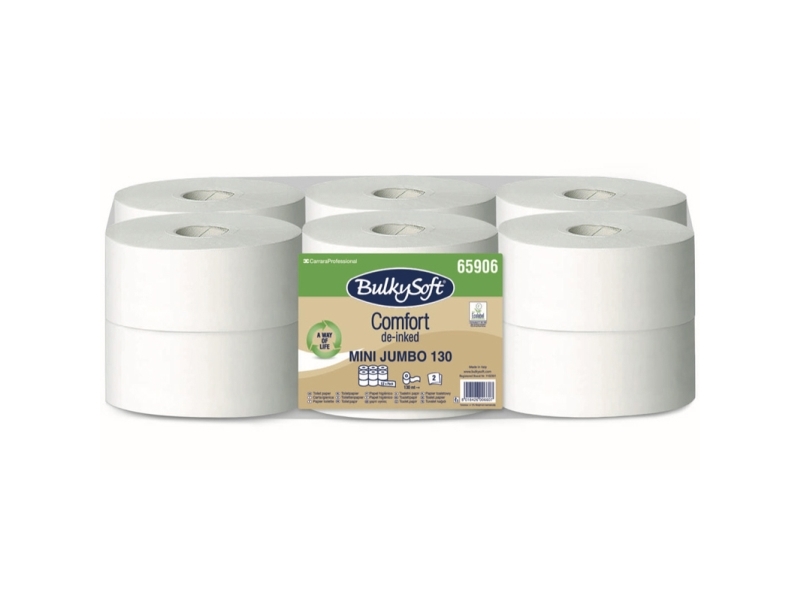 Toalettpapper Jumbo, BulkySoft Comfort Mini, 2-lagers, vit 130,00 m, kartong a 12 rullar | Rengöring - Avtorkning - Toalettpapper och dispensrar | GameStuff
