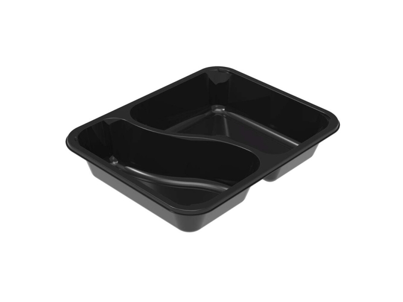 Plastbakke, Færch, C 2227-2F, 2-rums Rektangulær 1115 ml,178x227x43mm C-PET, sort, t/ovn & microovn