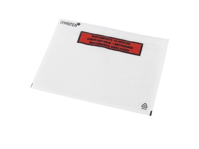 Følgeseddellomme i genbrugsplast C5 m/tryk 240x185mm 1000stk/kar Plast40/Plast20/Papir46