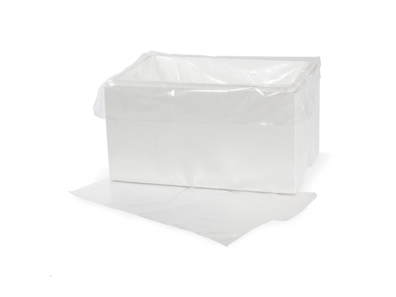 Foringsposer, 50 µm, 620 + 400 x 630 mm LD-PE, klar, 2 gusset of 200mm karton a 250 stk, Fødevaregod