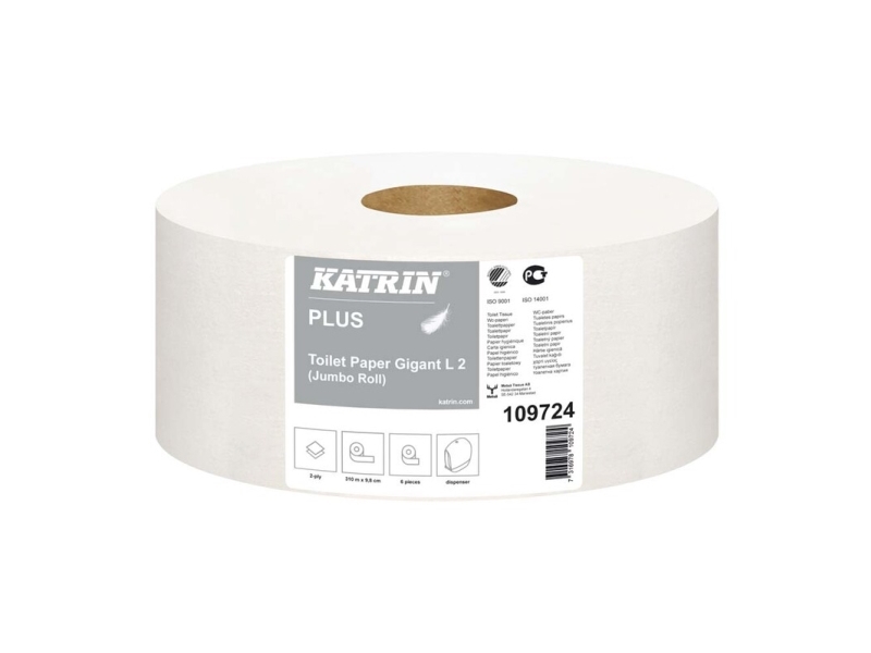 Toiletpapir Jumbo, Katrin, Plus Gigant M, 2 lag, hvid x 310.00m kasse a 6 ruller