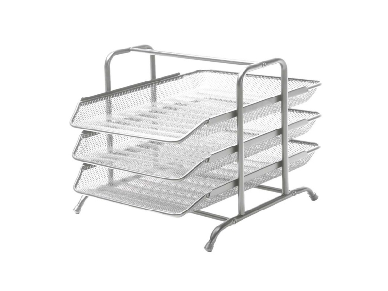 Brevlådeset i trådmetall med 3 brickor silver | Möbler - Tillbehör - Skrivbordstillbehör | GameStuff