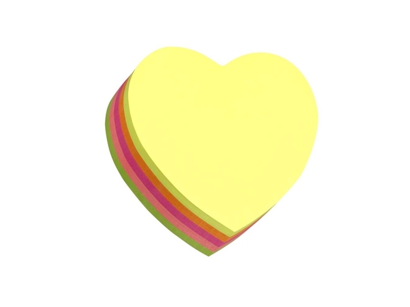 Stick'N Neon notesblok - Hjerte 5 ass. farver, 250 blade 64 x 67 mm.