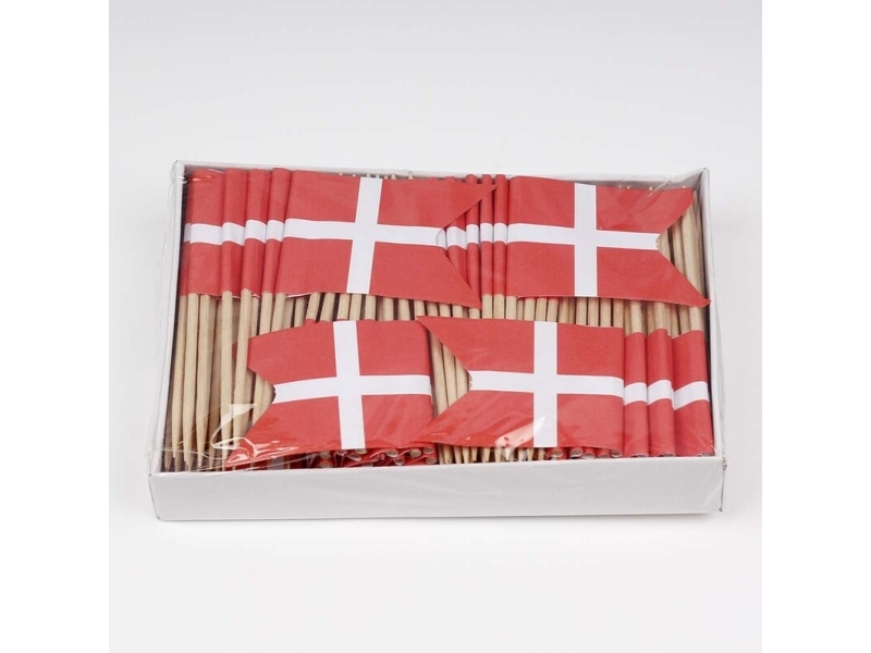Flag, træ, Rød og hvid, pakke a 144 stk Fødevaregodkendt