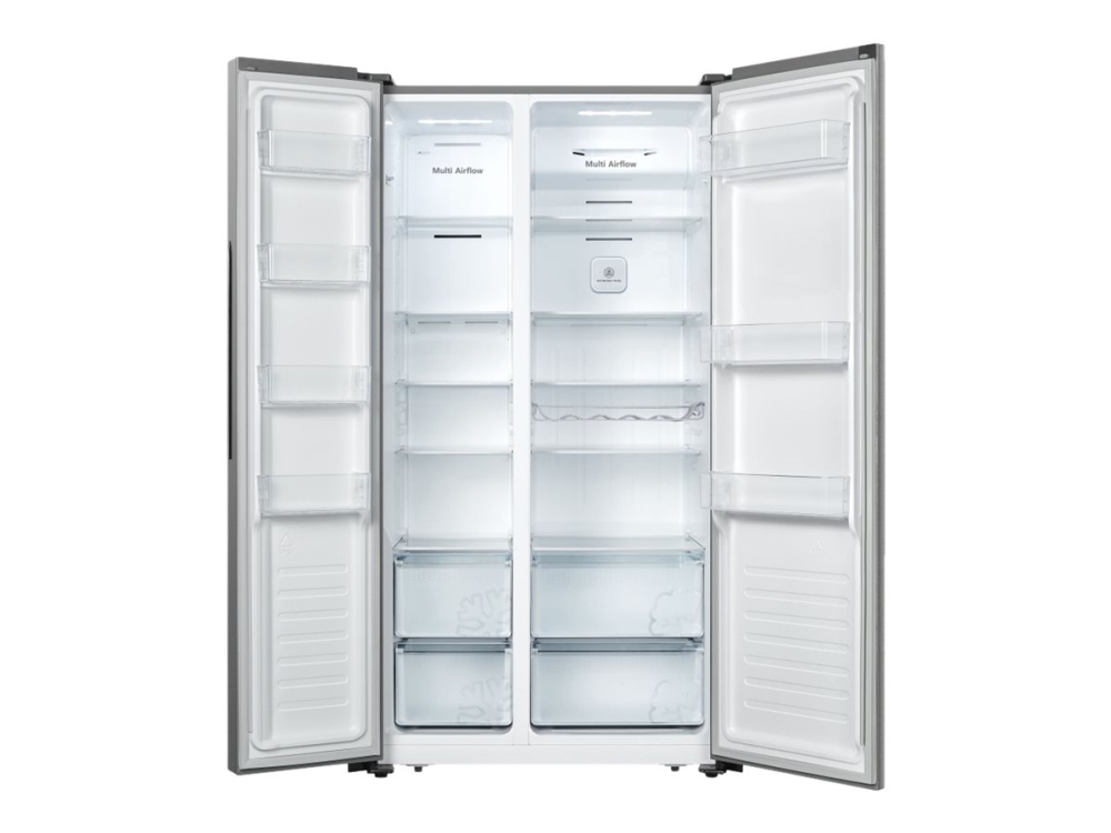 Hisense RS677N4BID - Køleskab/fryser - side ved side - bredde: 91 cm - dybde: 64.6 cm - højde: 178.6 cm - 519 liter - Klasse D - rustfrit stål