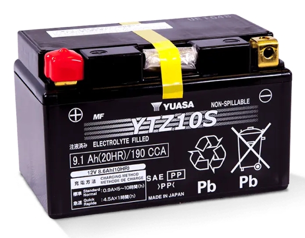 Yuasa YTZ10S, Sealed Lead Acid (VRLA), 8,6 ah, 12 V, moottoripyörä, Lähes huoltovapaa, 8,6 ah