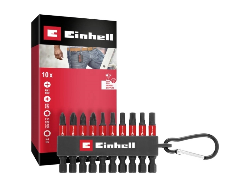 Einhell Karabiner-Schlagbohrer-Set 10Tlg 118633 Bitsatz 1/4 (6,3 Mm), Ph, Pz, Torx, Sechskant