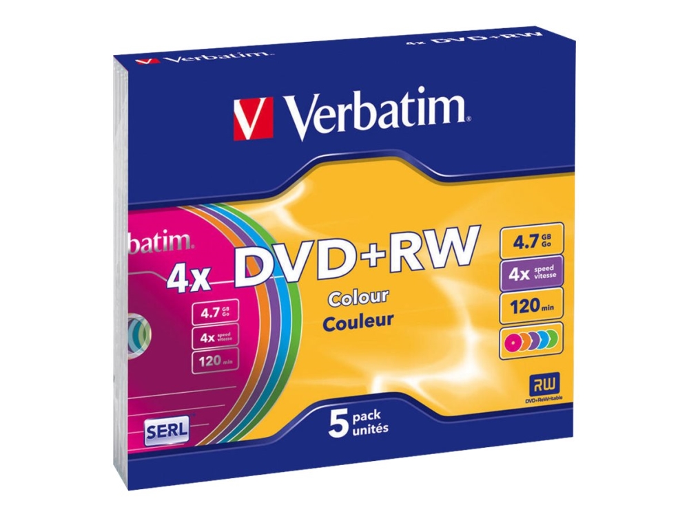 Verbatim Dvd+Rw Colours, Dvd+Rw, 120 Mm, Slimcase, 5 Stück(E), 4,7 Gb
