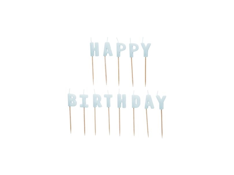 Lyseblå Happy Birthday Kagelys