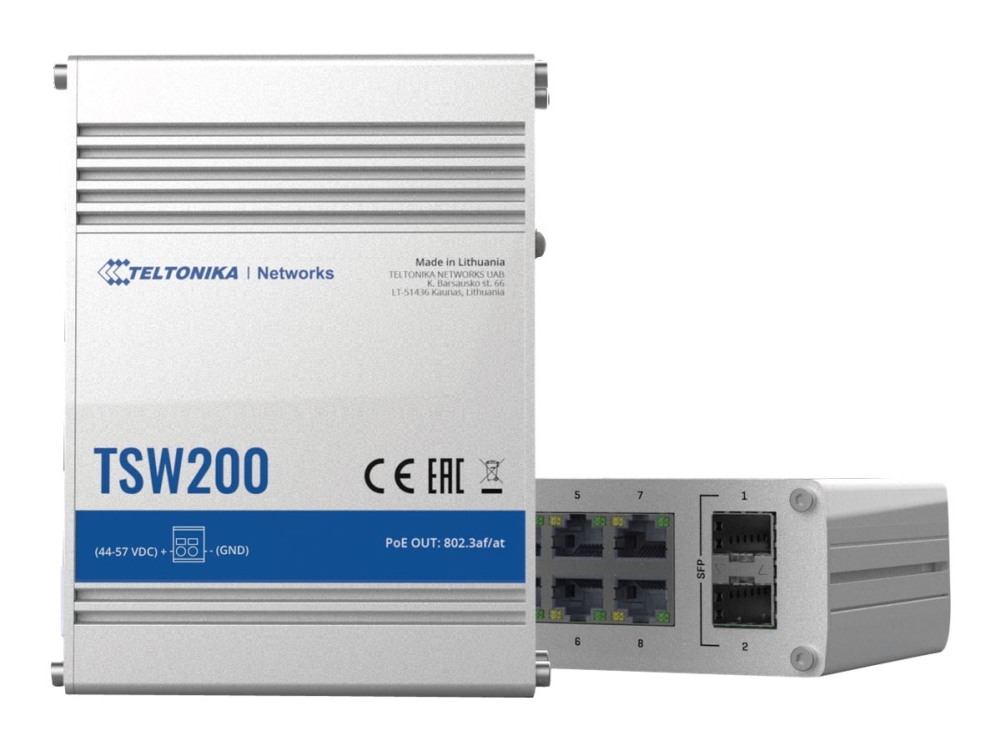 Teltonika Industrial Ethernet Switch With 2 Sfp Ports For Fiber-Optic Communication And - Switch - Glasfaser (Lwl) (Tsw2000000b0)