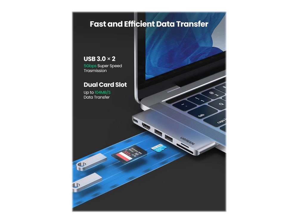 Ugreen 6-In-2 Usb C Hub - Dockingstation - Usb-C 3.1 Gen 2 / Thunderbolt 3 - Hdmi - For Apple Macbook Air (Early 2020, Late 2018, Late 2020, Mid 2019