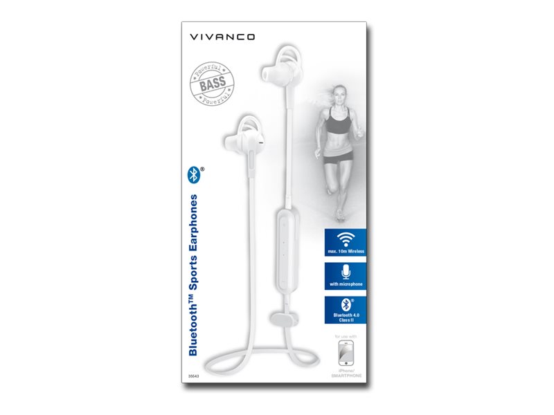 Vivanco Sport Air 4 W - Øreproptelefoner Med Mik. - I Øret - Bluetooth - Trådløs - Hvid