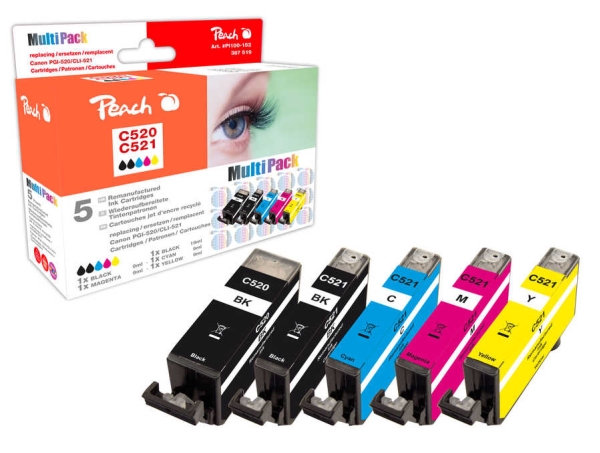 Peach 314991, Højt (Xl) Udbytte, Sort, Blå, Magenta, Gul, 9 Ml, 5 Stk, Multipakke