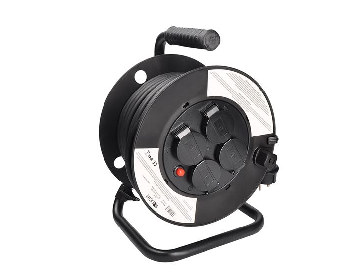 Solight Extension Lead On Drum, External, 4 Sockets, Black, 25M