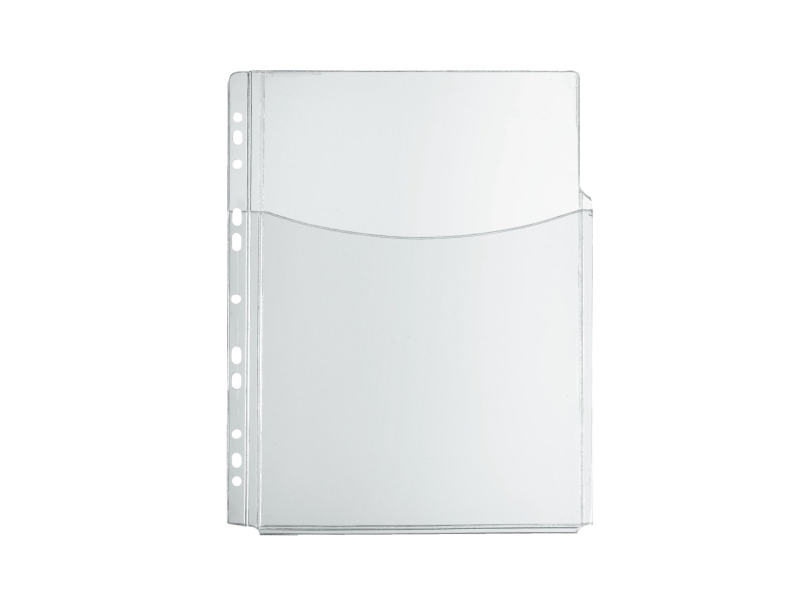 herlitz brochureholder med foldelomme, DIN A4, PVC, 0,30 mm krystalklar, Euro-perforering, ekstra stærk, åben top (10834596)