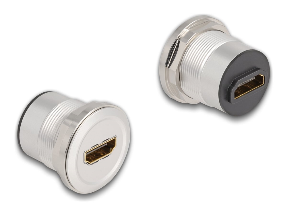 Delock - Hdmi Adapter - Hdmi Hun Panelmonterbar Til Hdmi Hun Panelmonterbar - Sort, Sølv - M25 Gevind