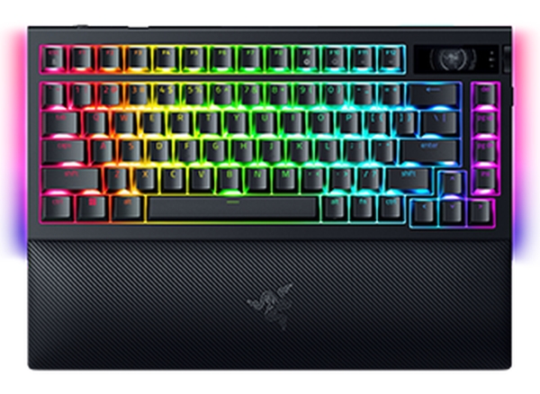 Razer Blackwidow V4 Pro - Tastatur - 75% - Med Oled Display, Roterende Krypterer - Backlit - Trådløs - Usb-C, 2.4 Ghz, Bluetooth 5.1 - Qwerty - Usa