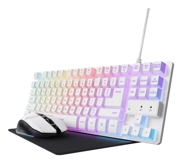 Trust Gxt 794W, Ledningsført, Usb, Qwerty, Rgb Led, Hvid, Mus Inkluderet