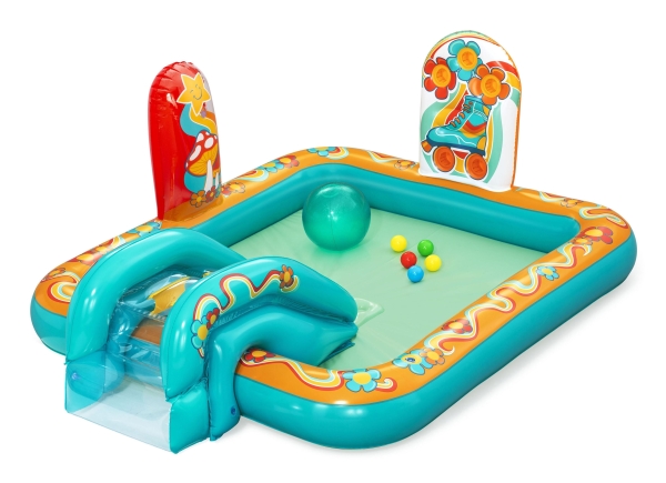 Bestway RETRO puhallettava leikkikentän liukumäki + sprinkleri + pallot 53164