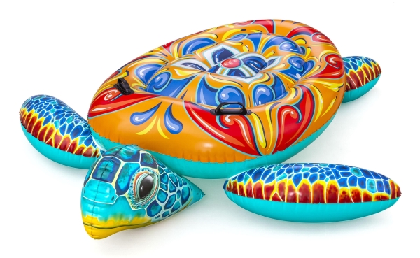 Bestway uppblåsbar madrass med handtag GUL Majolikatryck 183x173cm 41523 | Utomhusleksaker - Glasögon & Dykmaske - Badvingar & badringar | GameStuff