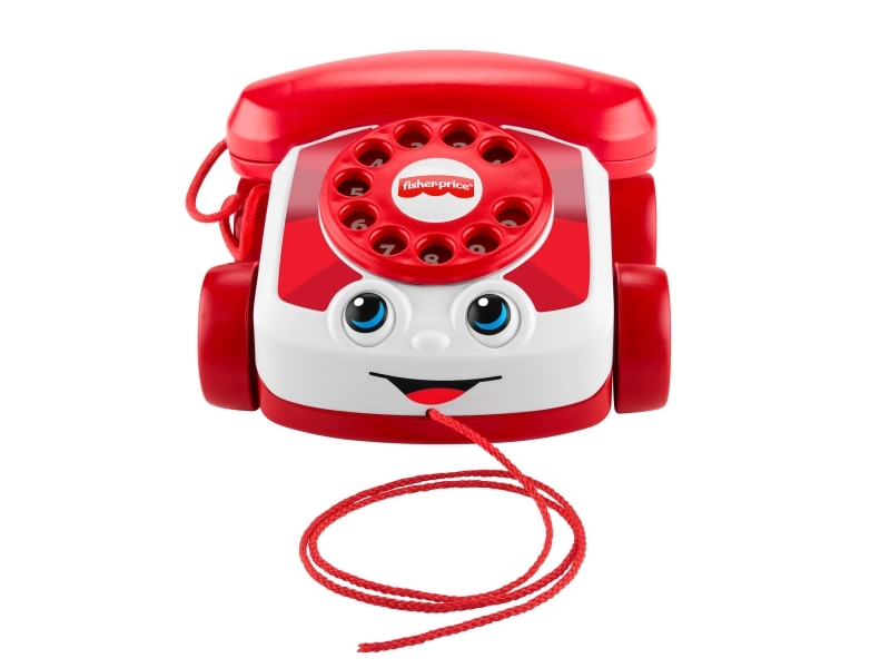 Rubinrød Chatter-telefonlegetøj, klassisk urskive og bevægelige øjne