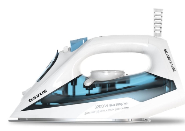 Taurus Bali 3200 X-Slide, Trocken- & Dampfbügeleisen, Keramik-Bügelsohle, 1,8 M, 200 G/Min, Blau, Weiß, 45 G/Min