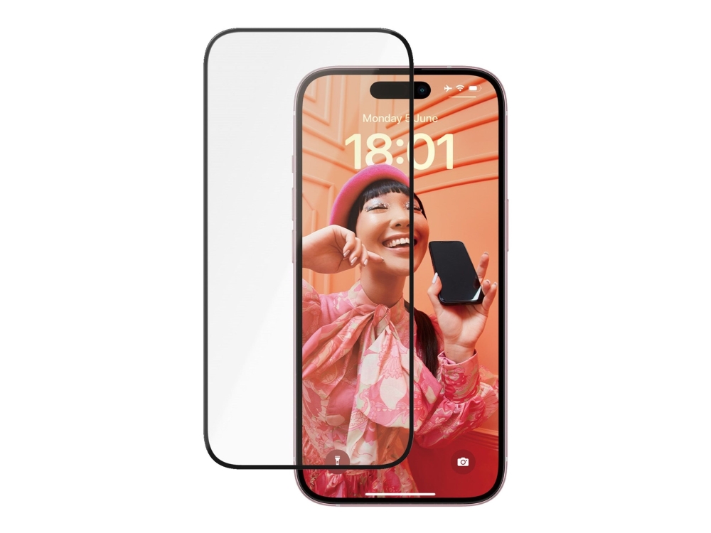 PanzerGlass Ceramic Protection - Skærmbeskytter for mobiltelefon - ultra-bred pasform m. EasyAligner - glas - rammefarve sort - for Apple iPhone 15