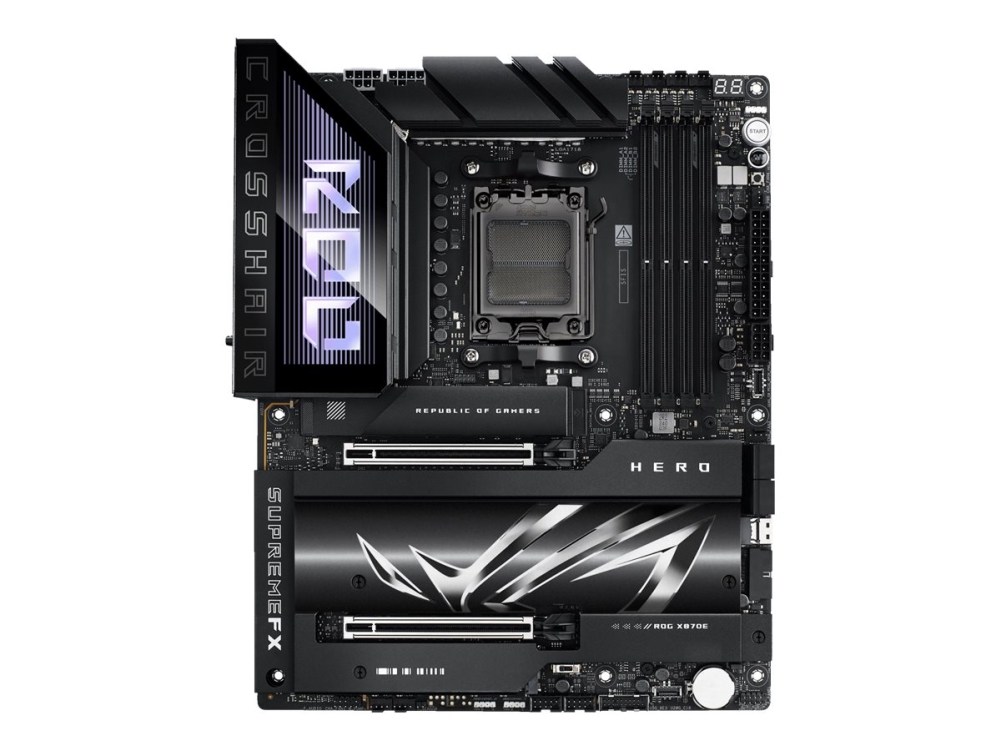 ASUS ROG CROSSHAIR X870E HERO - Moderkort - ATX - Socket AM5 - AMD X870E Chipuppsättning - USB4, USB-C 3.2 Gen2, USB 3.2 Gen 2 - Wi-Fi 7, 2.5 Gigabit LAN, 5 Gigabit Ethernet, Bluetooth - inbyggda grafiken (CPU krävs) - HD-ljud (8 kanaler) | Datorkomponenter - Moderkort - AMD Moderkort | GameStuff