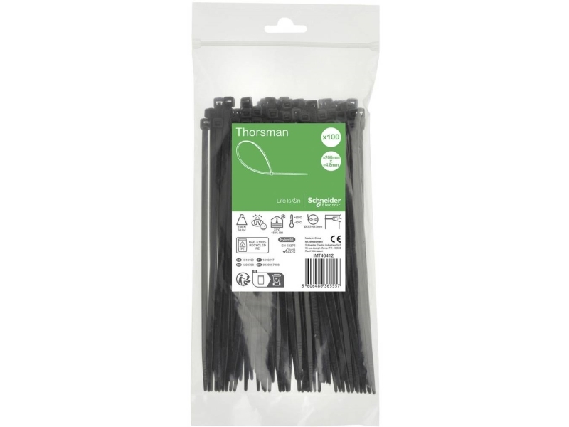 SCHNEIDER ELECTRIC Kabelbinder Thorsman 200x4.8mm Sort UV-bestandig 100 stk | EL Artiklar - Antenn - Antenn | GameStuff