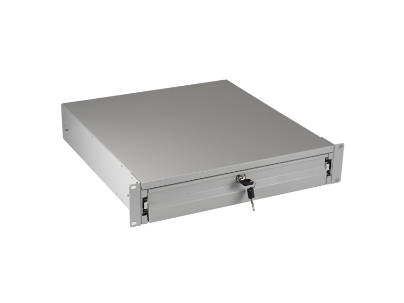 19" 3U Tastatur/Dokumentskuffe, Aflåselig, Ral7035 Meget Robust 48,30 Cm (19") 2U/3U Skuffe Med Teleskopudtræk, Aflåselig Brugbar Indvendig Overflade