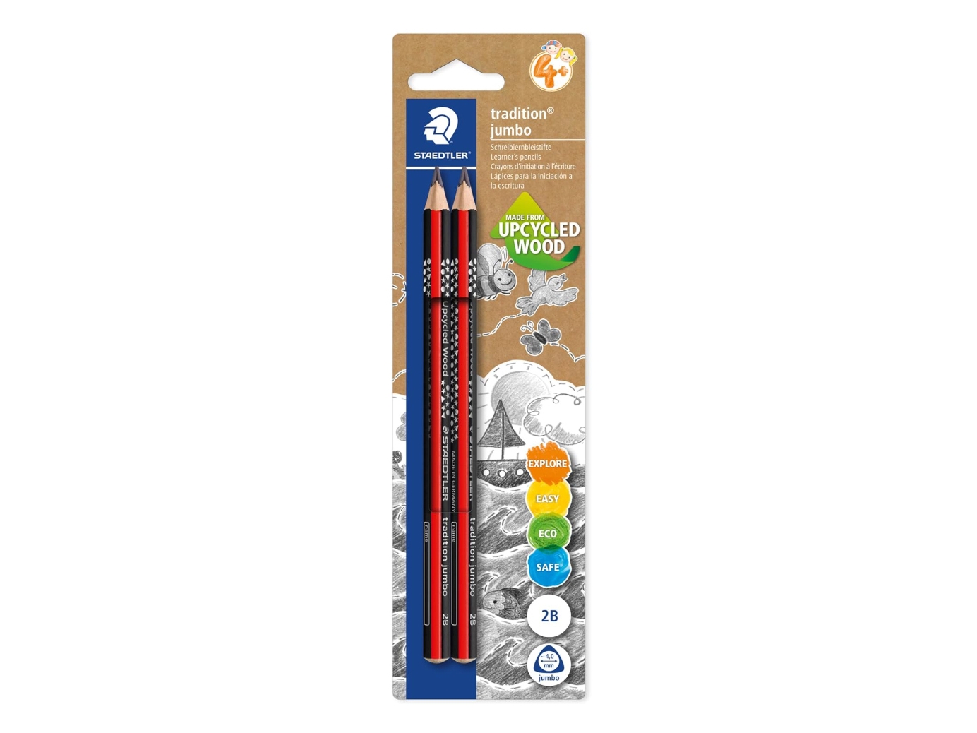 Staedtler 1285-0 Bk2, 2B, Black, Red, Triangular, 3 Mm, 2 Pc(S), Pefc