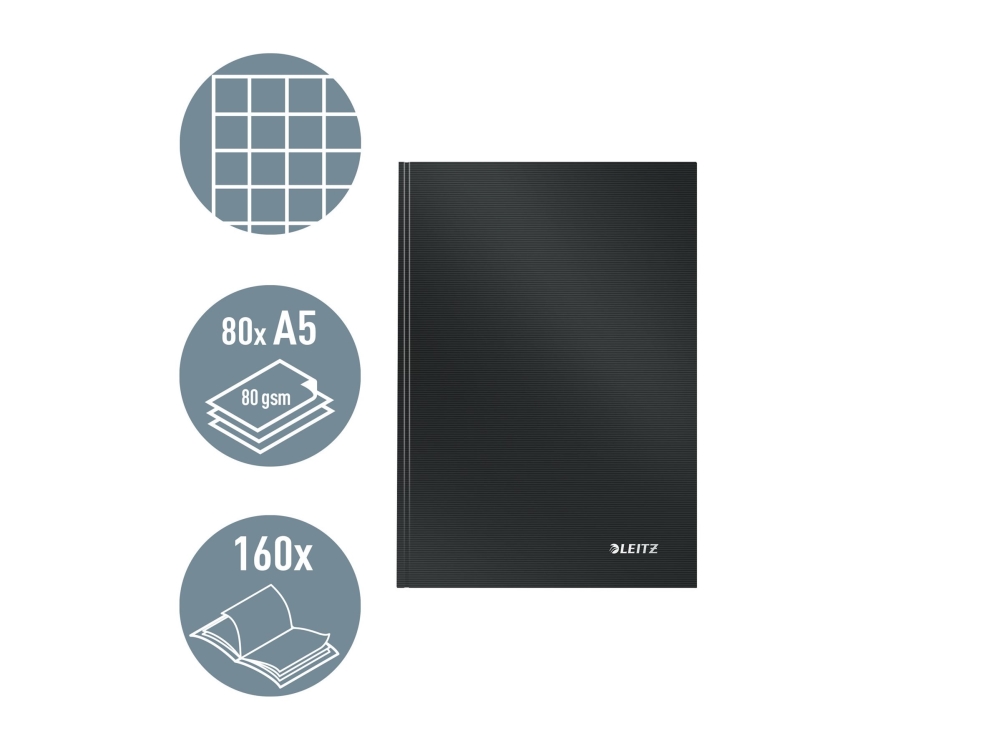 Leitz Solid - Notizbuch - A5 (148 X 210 Mm) - 80 Blatt / 160 Seiten - Quadratisch - Schwarz - Kunststoff