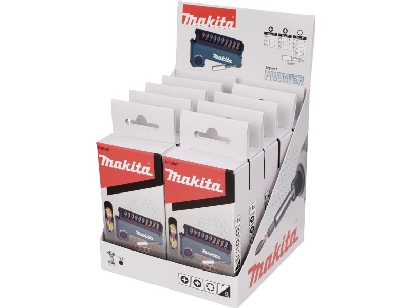 Makita E-03567-10 Impact Premier 11Vnt. Torsion Sukimo Antgalių Komplektas (10 Vnt. Dėžutėje) (Ph1, Ph2 ,Ph3, Pz1, Pz2, Pz3, T15, T20, T25, T30 , Mag