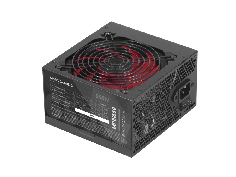 Mars Gaming Mpiii650, 650 W, 200 - 240 V, 50/60 Hz, 7 A, Aktiv, 180 W