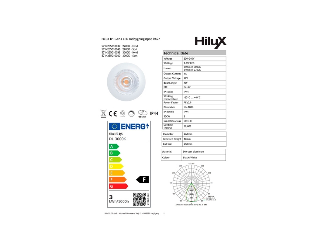HiluX D1 Gen3 - Full Spectrum LED Recessed Spot - 2.8W - Ra97 3000K - White | Belysning - Inomhusbelysning - Taklampa & Pendellampa | GameStuff