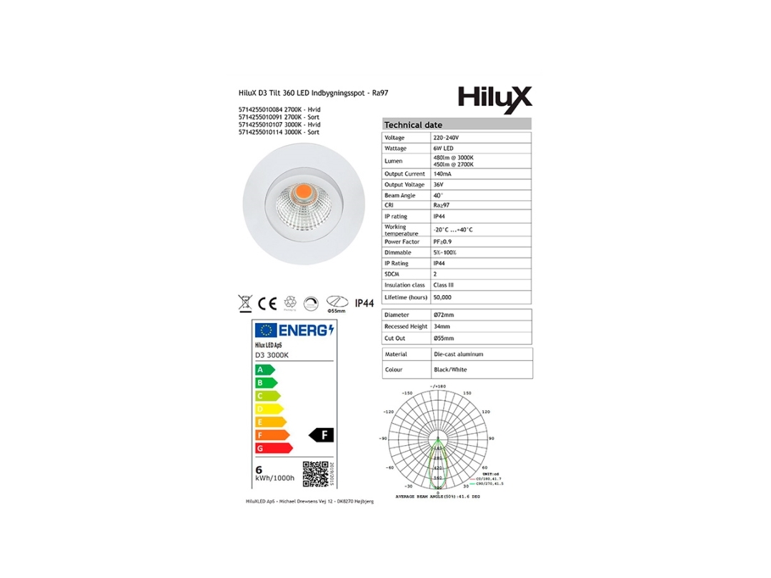 HiluX D3 Tilt360 - Full Spectrum LED Recessed Spot - Ra97 - 3000K - White | Belysning - Inomhusbelysning - Taklampa & Pendellampa | GameStuff